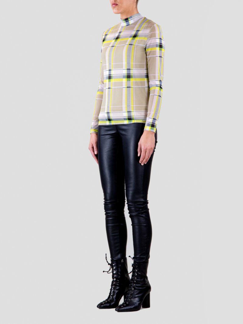 model wearing checked top