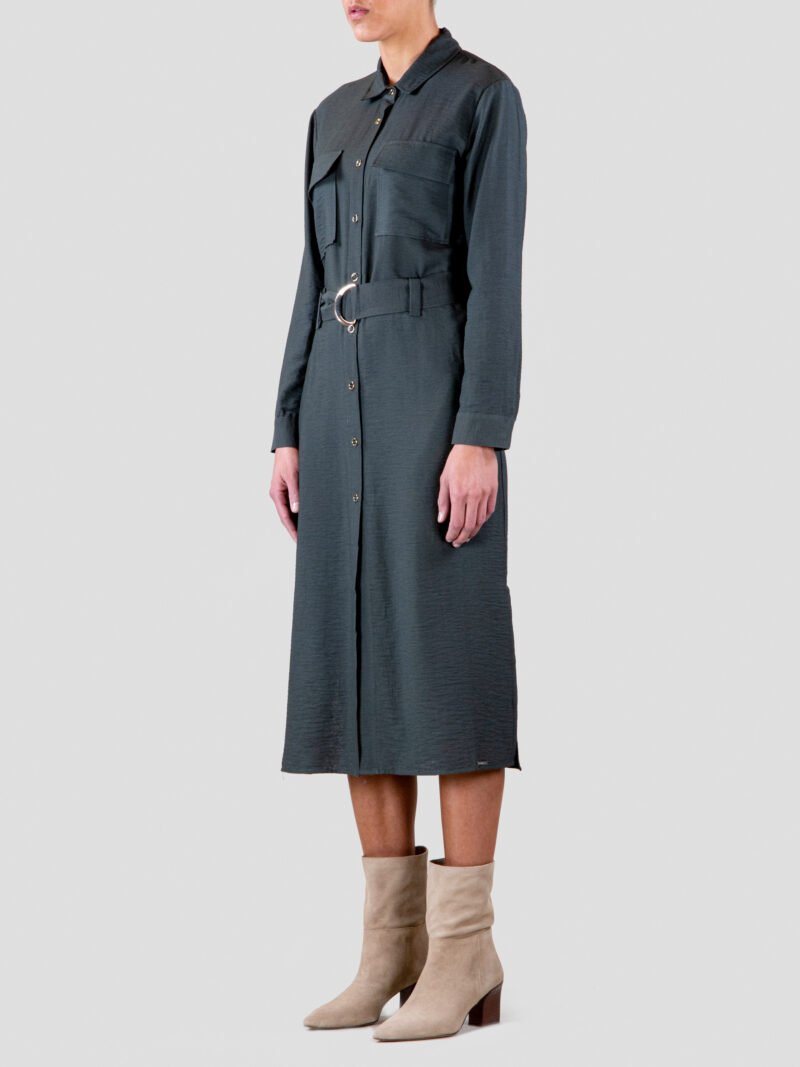 model wearing utility shirt dress